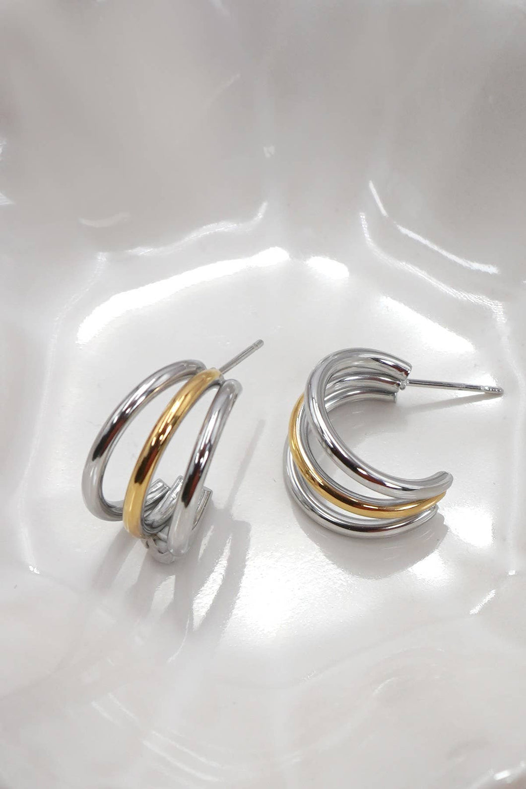 18K Stainless Steel Two-Tone Hoop Earrings