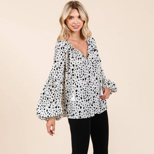 Oversized Animal Print Puff Sleeve Blouse