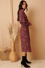 Load image into Gallery viewer, V-Neck Wine Floral Midi Wrap Dress
