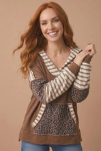 Load image into Gallery viewer, Mixed Media Striped &amp; Leopard Pullover Hoodie