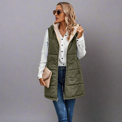 Sherpa Lined Hooded Long Puffer Vest