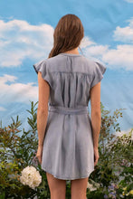 Load image into Gallery viewer, Chambray Button Up Flounce Sleeve Belted Mini Dress