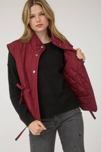 Load image into Gallery viewer, Tie Detail Snap Button Down Quilted Puffer Vest