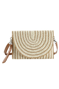 Beige Striped Two Tone Straw Clutch And Crossbody