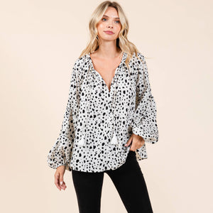 Oversized Animal Print Puff Sleeve Blouse