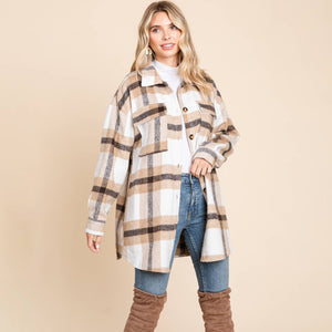 Button Up Plaid Flannel Shacket Jacket