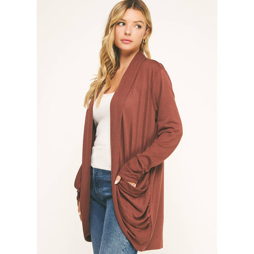 Soft Wrap Shirred Side Open Cardigan