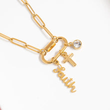 Load image into Gallery viewer, Faithfully Yours Gold Cross Carabiner Necklace