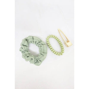 Knit Scrunchie Cord Tie and Hair Clip Set
