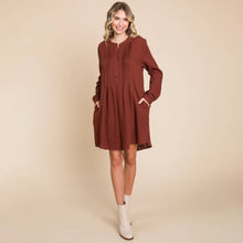 Load image into Gallery viewer, Long Sleeve Double Gauze Henley Tunic Cotton Dress