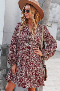 Burgundy Flowy Sleeve Baby Doll Dress