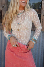 Load image into Gallery viewer, White Sheer Floral Lace Long Sleeve Slim Fit Top