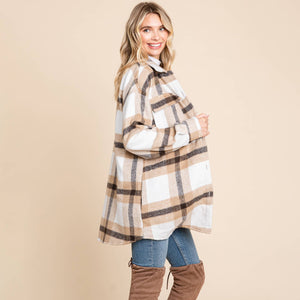 Button Up Plaid Flannel Shacket Jacket