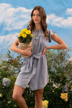 Load image into Gallery viewer, Chambray Button Up Flounce Sleeve Belted Mini Dress