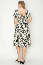 Load image into Gallery viewer, Classic Black &amp; White Floral Flutter Sleeve Dress