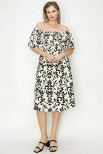Load image into Gallery viewer, Classic Black &amp; White Floral Flutter Sleeve Dress