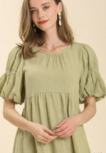 Load image into Gallery viewer, Sage Baby Doll Puff Sleeve Dress