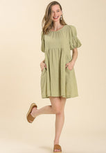 Load image into Gallery viewer, Sage Baby Doll Puff Sleeve Dress