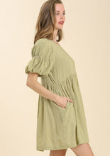 Load image into Gallery viewer, Sage Baby Doll Puff Sleeve Dress