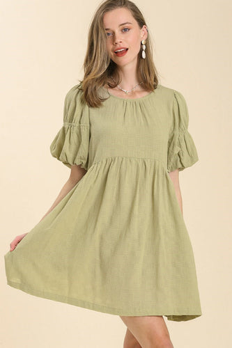 Sage Baby Doll Puff Sleeve Dress