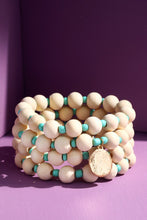 Load image into Gallery viewer, Wood Bead Bracelet With Mint Accents