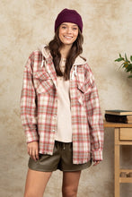 Load image into Gallery viewer, Pink &amp; Ivory Frayed Hem Hooded Shacket