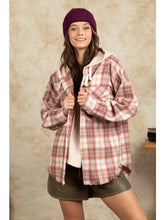 Load image into Gallery viewer, Pink &amp; Ivory Frayed Hem Hooded Shacket