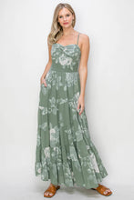Load image into Gallery viewer, Tiered Sage Floral Print Maxi Dress