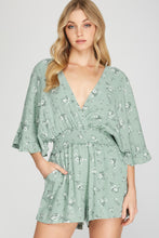 Load image into Gallery viewer, Sage Floral Print Kimono Sleeve Romper