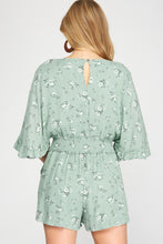Load image into Gallery viewer, Sage Floral Print Kimono Sleeve Romper