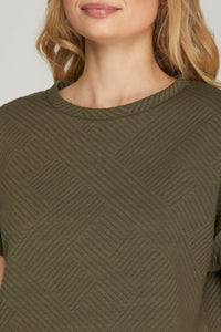 Olive Green Drop Shoulder Textured Top