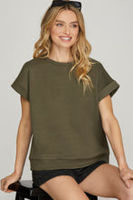 Load image into Gallery viewer, Olive Green Drop Shoulder Textured Top