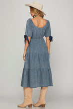 Load image into Gallery viewer, Washed Denim Tiered Midi Dress