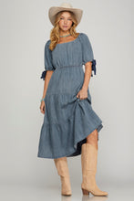 Load image into Gallery viewer, Washed Denim Tiered Midi Dress