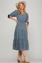 Load image into Gallery viewer, Washed Denim Tiered Midi Dress