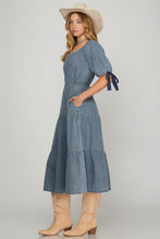 Load image into Gallery viewer, Washed Denim Tiered Midi Dress