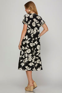Black & Cream Tiered Midi Dress