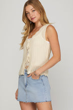 Load image into Gallery viewer, Cream Crochet Knit Front Tie Sweater