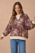 Load image into Gallery viewer, Brown &amp; Oatmeal Color Block Floral Pullover Knit Top
