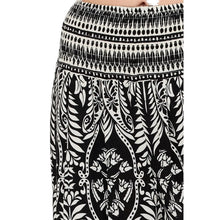 Load image into Gallery viewer, Black &amp; Ivory Smocked Waist Wide Leg Pant