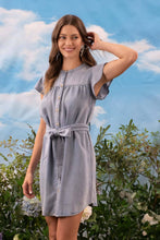 Load image into Gallery viewer, Chambray Button Up Flounce Sleeve Belted Mini Dress