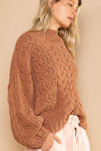 Load image into Gallery viewer, POL Mock Neck Balloon Sleeve Cable Knit Pullover Sweater