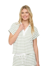 Load image into Gallery viewer, Olive &amp; Cream Striped Short Sleeve Polo
