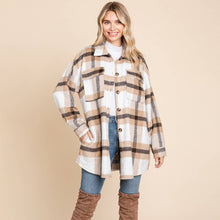 Load image into Gallery viewer, Button Up Plaid Flannel Shacket Jacket