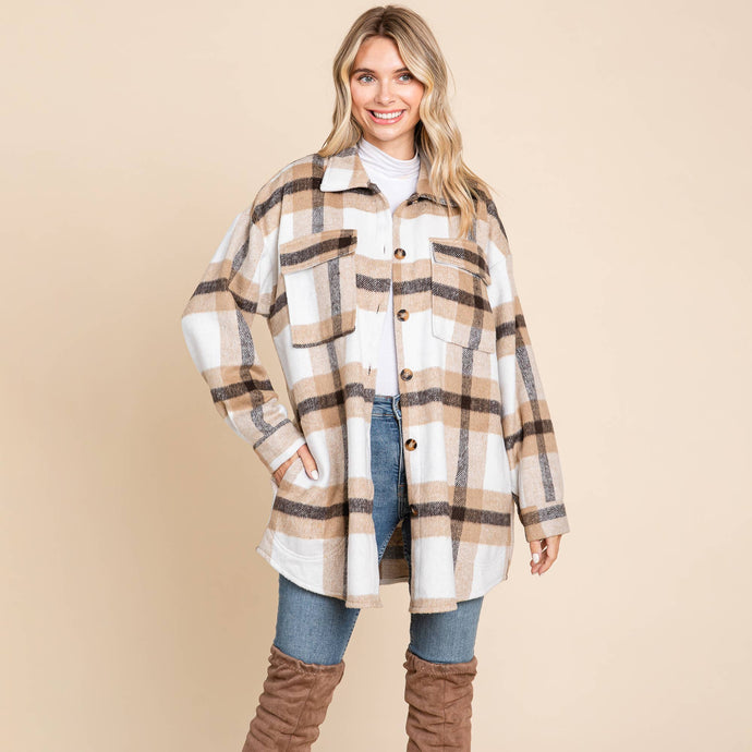 Button Up Plaid Flannel Shacket Jacket