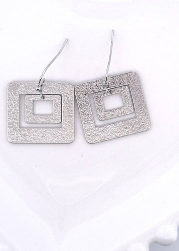 Silver Textured Geometric Earrings