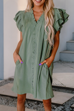 Load image into Gallery viewer, Mist Green Ruffle Sleeve Frilled Shift Dress