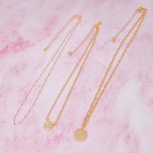 Disc & Beaded Chain Necklace Set Of 3