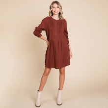Load image into Gallery viewer, Long Sleeve Double Gauze Henley Tunic Cotton Dress