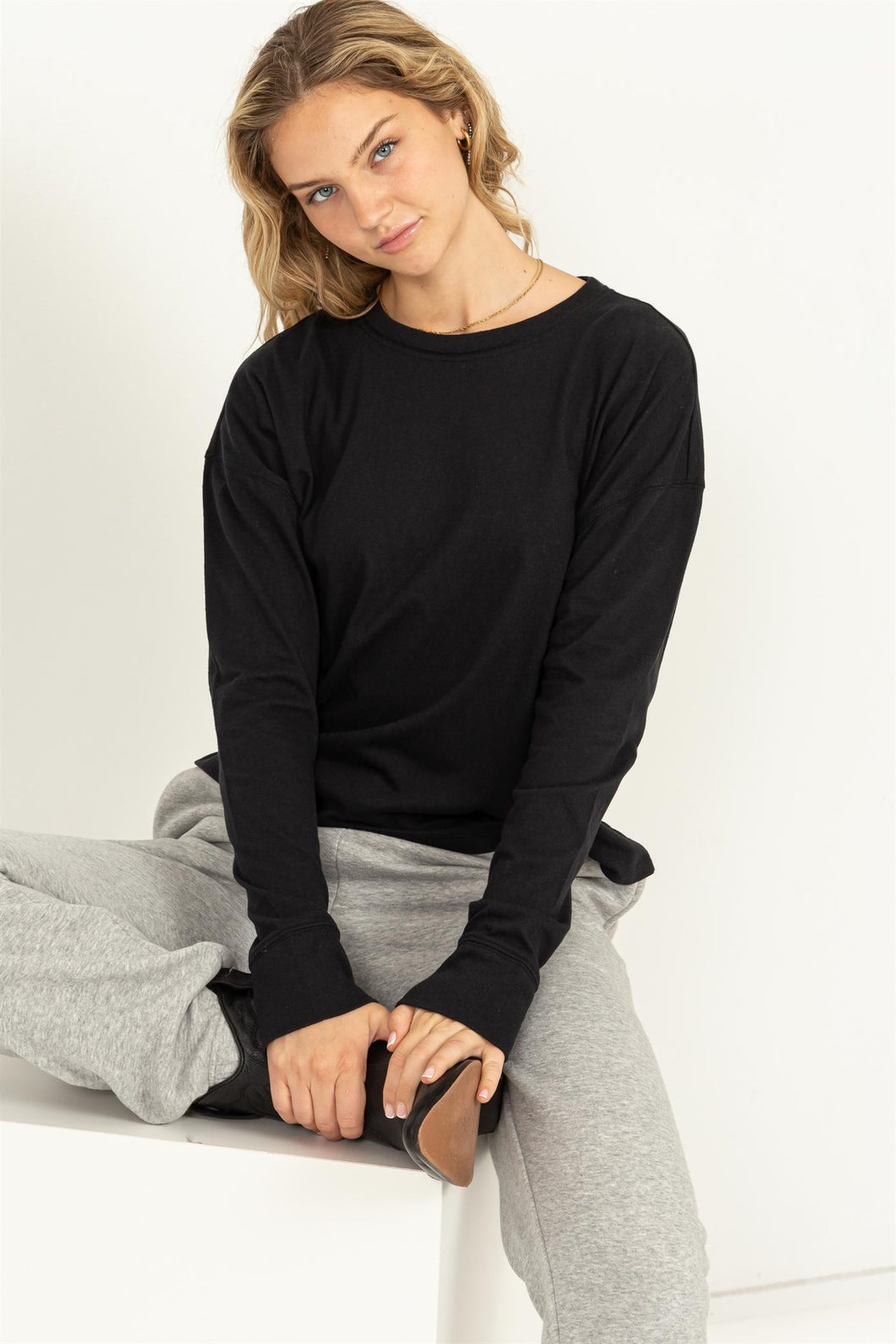 Basic Black Long Sleeve Crew Neck